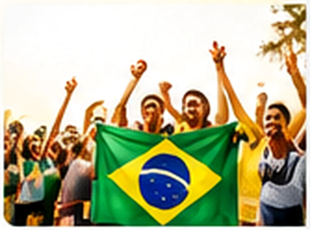 Pessoas celebrando com a bandeira do Brasil